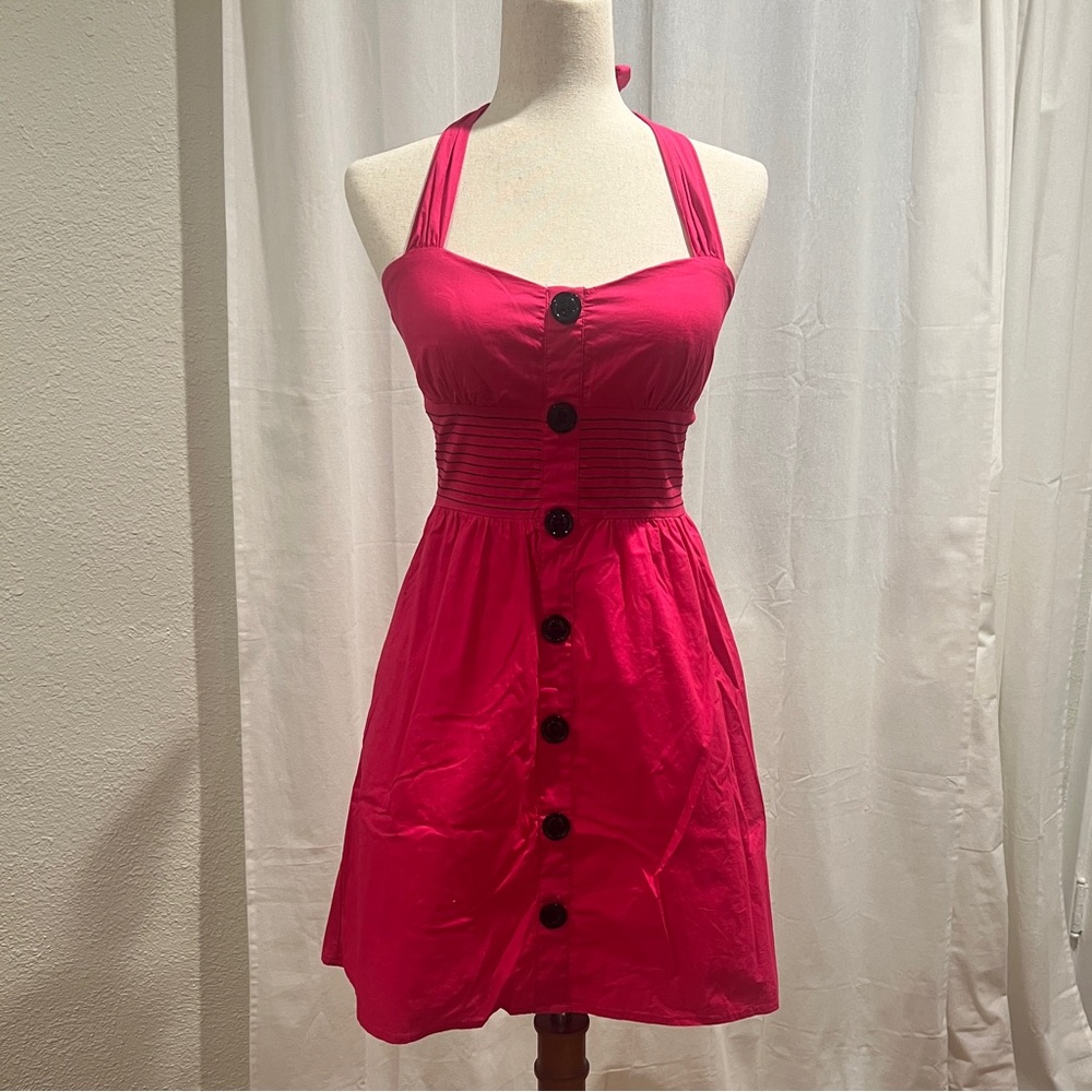 Ruby Rox Vibrant Pink Button-Front Mini Dress - image 1